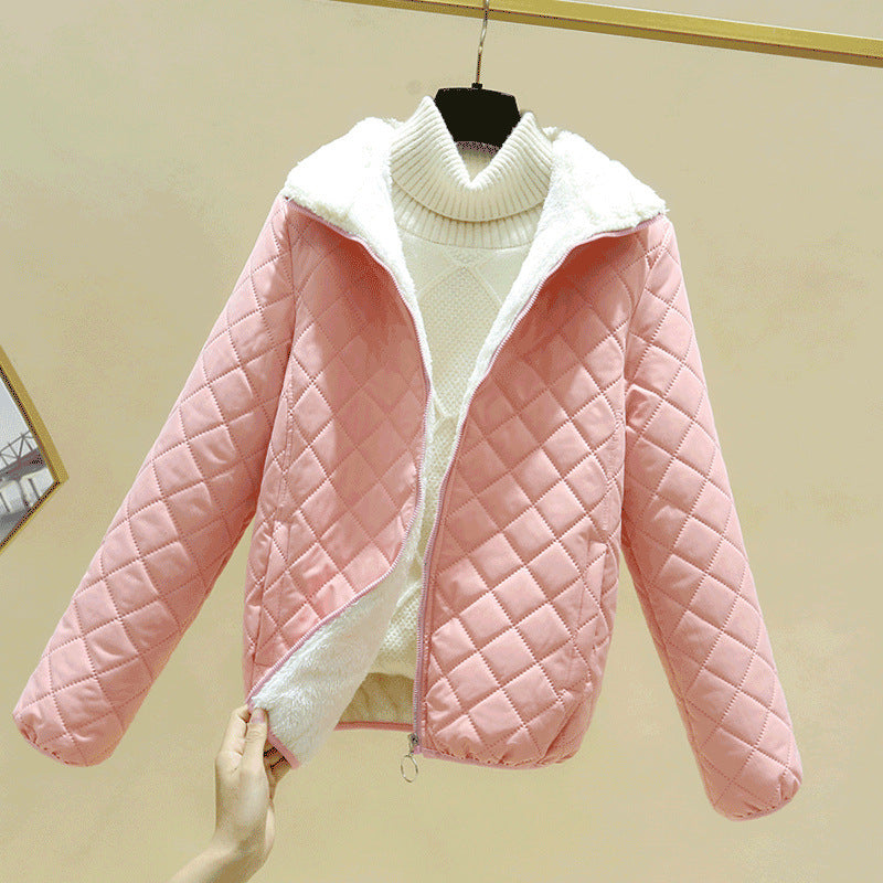 Lightweight Lamb Fleece Warm Stand-collar Casual Loose Small Padded Jacket