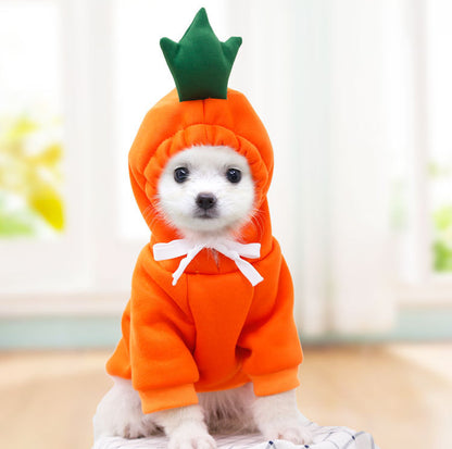 Puppy Dog Teddy Cat Plus Fleece Hooded Sweater Pet Supplies White Carrot