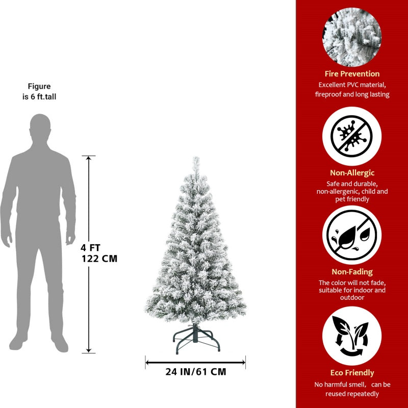 Unlit Artificial Christmas Tree Snow Flocked Fake Christmas Tree With Foldable Base