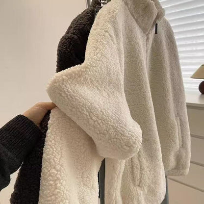 Women's Petite Thick Casual Stand-collar Furry Coat