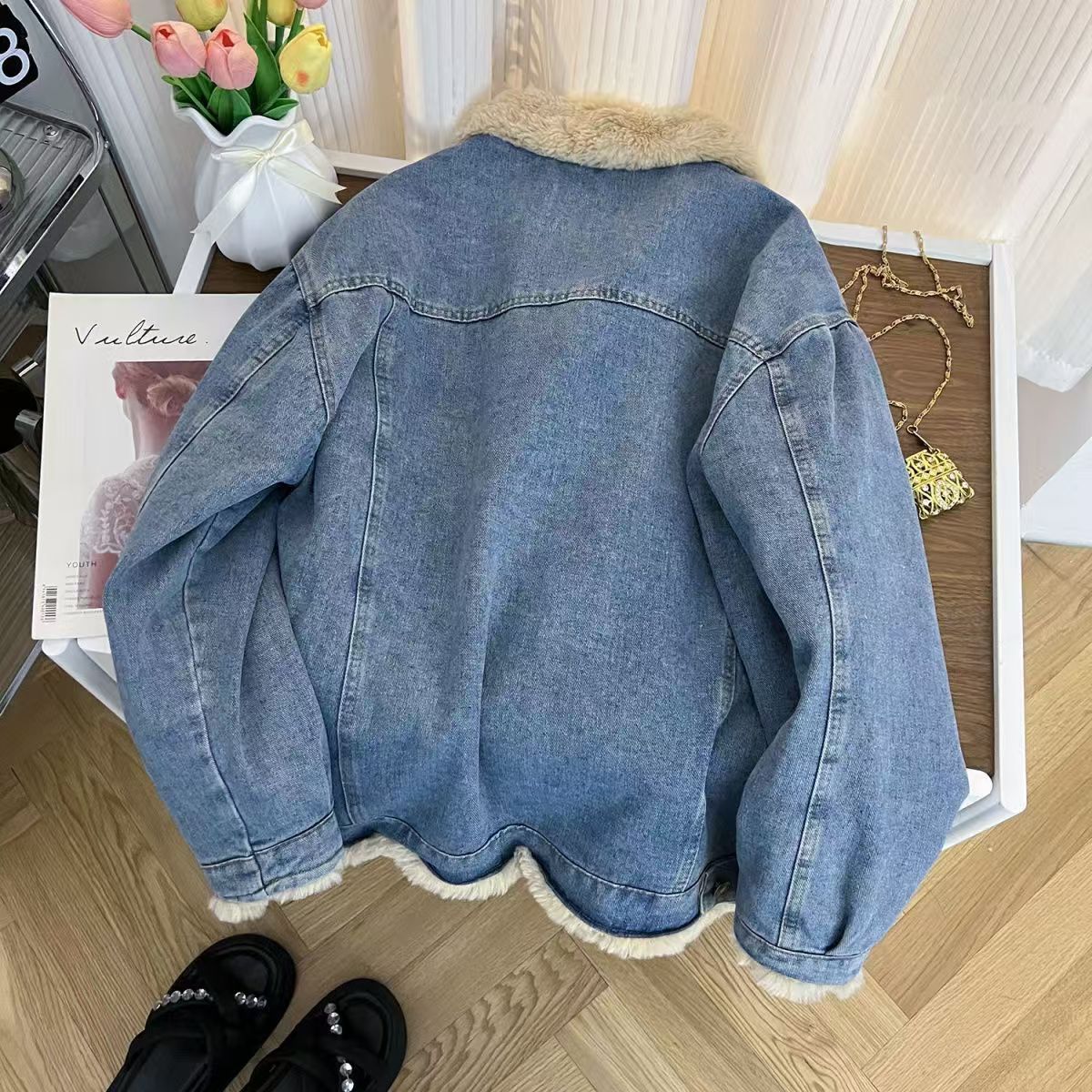 Premium Faux Lamb Wool Denim Jacket