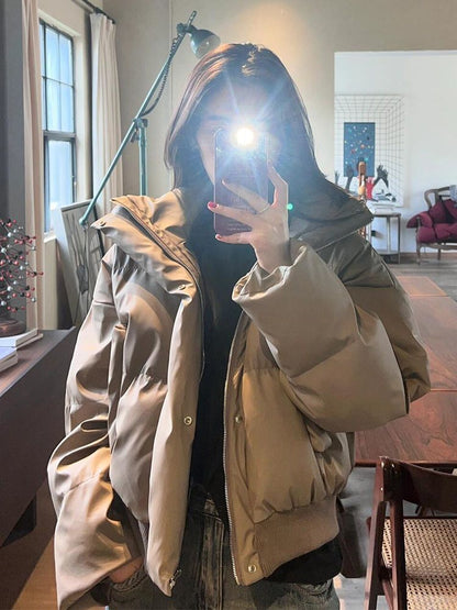 Women's Short Padded Leather Jacket Loose Warm Thick Coat