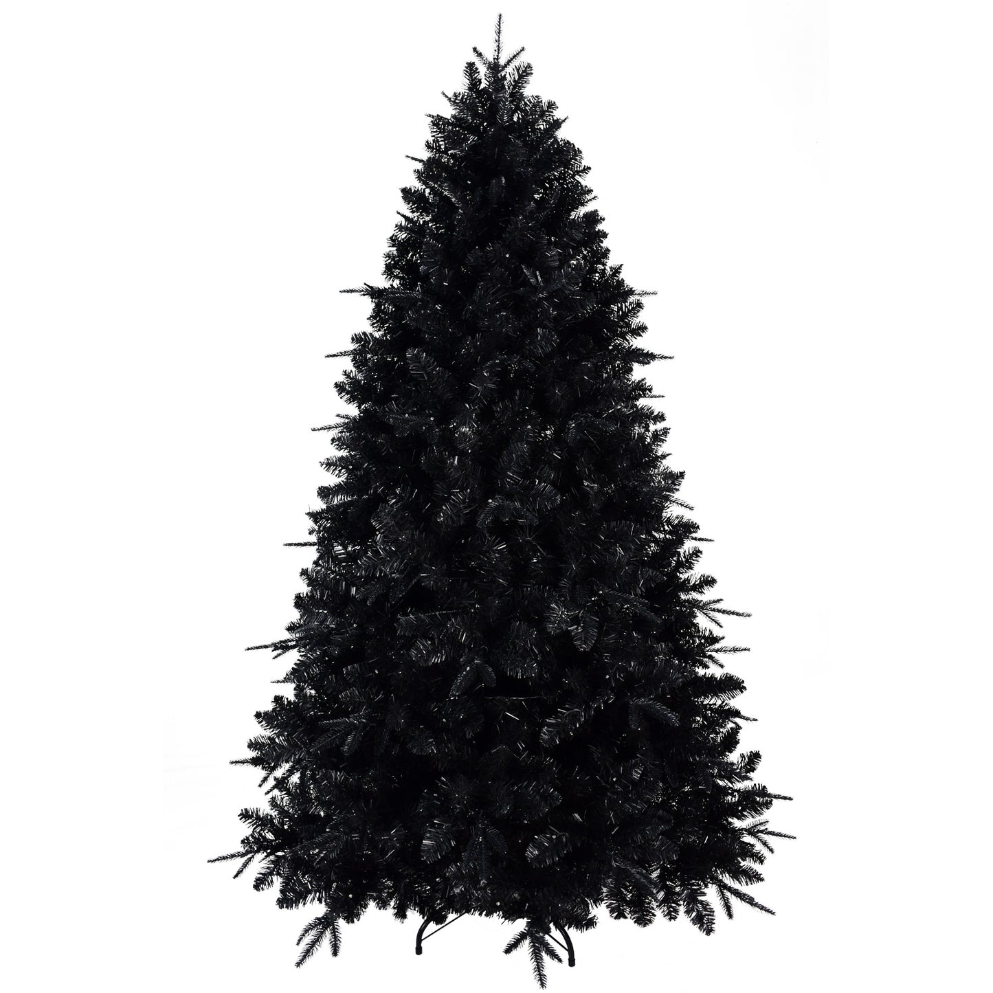 Prelit Black Christmas Tree With White Lights Artificial Fake Christmas Tree With PE&PVC Branch Tips For Halloween And Xmas Tree For Holiday Decorations, Metal Stand And Hinged Branches