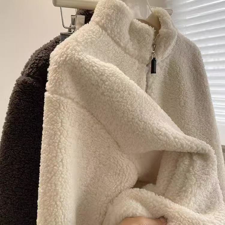 Women's Petite Thick Casual Stand-collar Furry Coat