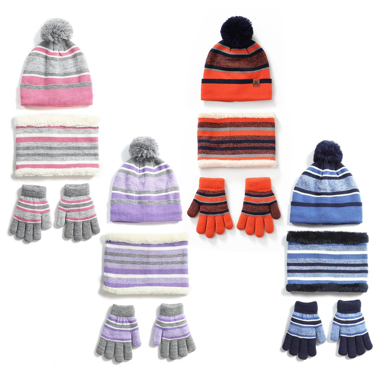 1Set Winter Kids Knitted Hat Scarf Gloves 3Pcs Boys Girls Winter Warm Beanie Hat And Glove Scarf Set Beanie Neck Warmer Mittens For 4- To 7 Years Old Kids