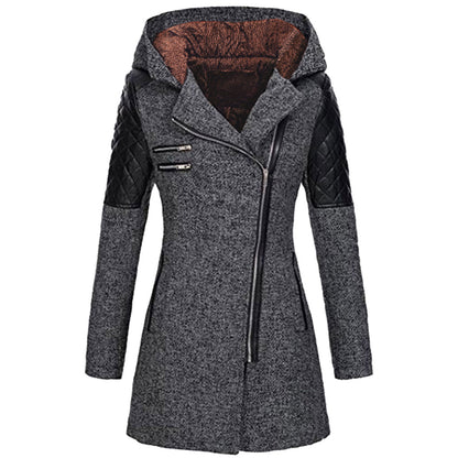Women Warm Slim Full Zipper Coat Thick Woolen Coat Female Fall Winter Windbreaker Hooded Diagonal Zipper Women's Clothing