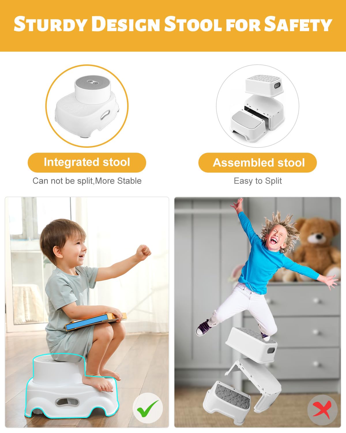Padded 2-Step Step Stool, 2-Step Footstool - Step Stool Non-slip, Portable, Space-saving Design For Bathroom, Kitchen, Bedroom, Classroom - Easy To Clean, Sturdy And Comfortable