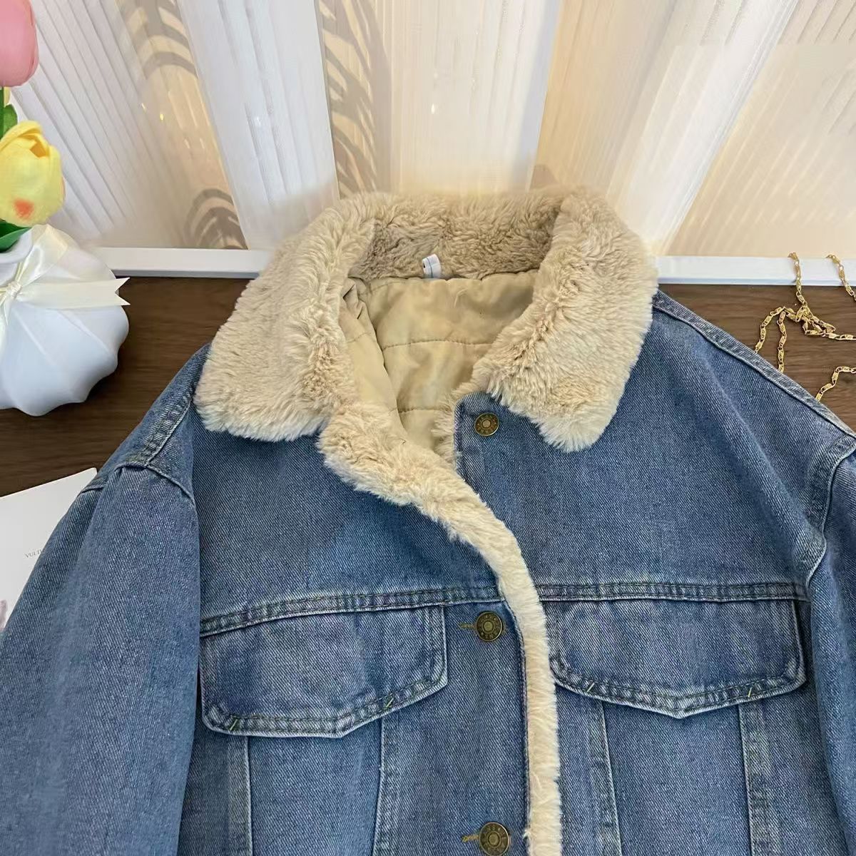 Premium Faux Lamb Wool Denim Jacket