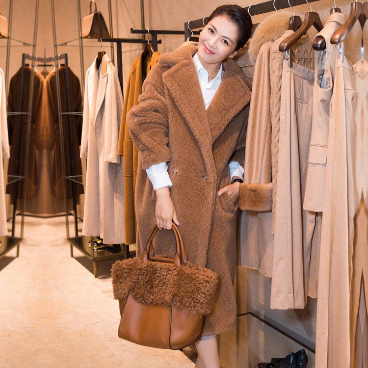 Plush Coat Ladies Long Lamb Coat Winter