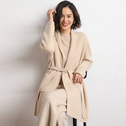 Fall Winter Fashion Mid-length Knitted Coat For Women