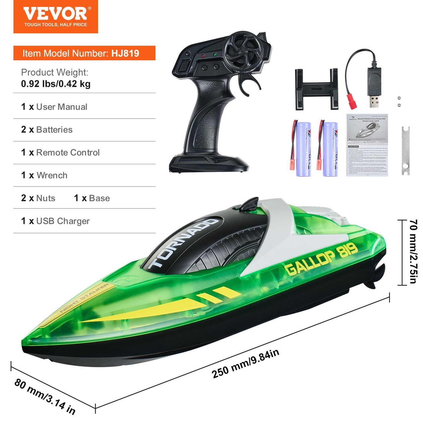 Christmas Gifts RC Boat 2.4 GHz Remote Control Racing Boat 12 Kmh Kids Adults Gift Green