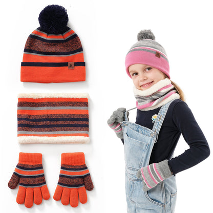 1Set Winter Kids Knitted Hat Scarf Gloves 3Pcs Boys Girls Winter Warm Beanie Hat And Glove Scarf Set Beanie Neck Warmer Mittens For 4- To 7 Years Old Kids