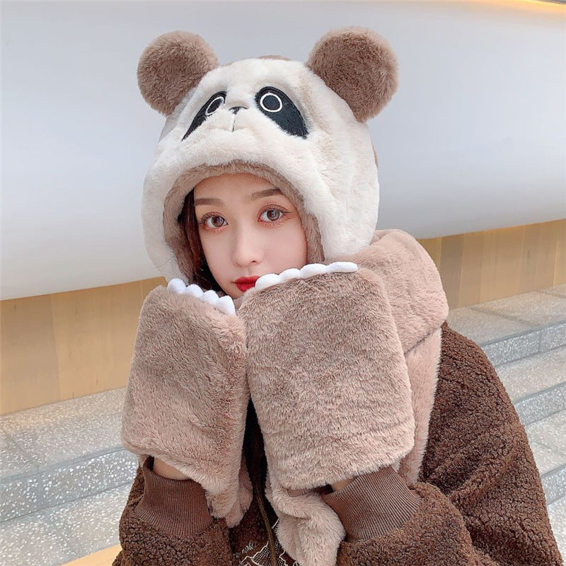 Ladies Winter Hat Scarf Gloves Three-piece Suit