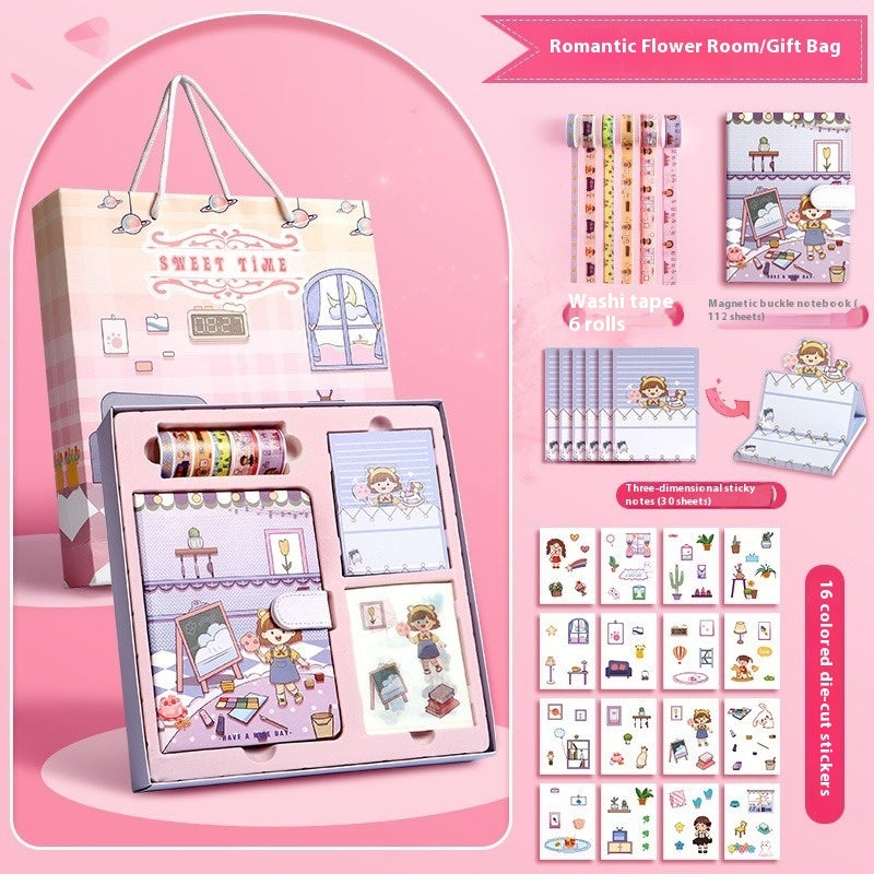 Journal Book Set Gift Box Girl Heart Cute Gift Bag