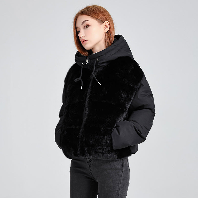 High-waisted Feather Down Plush Short Jacket
