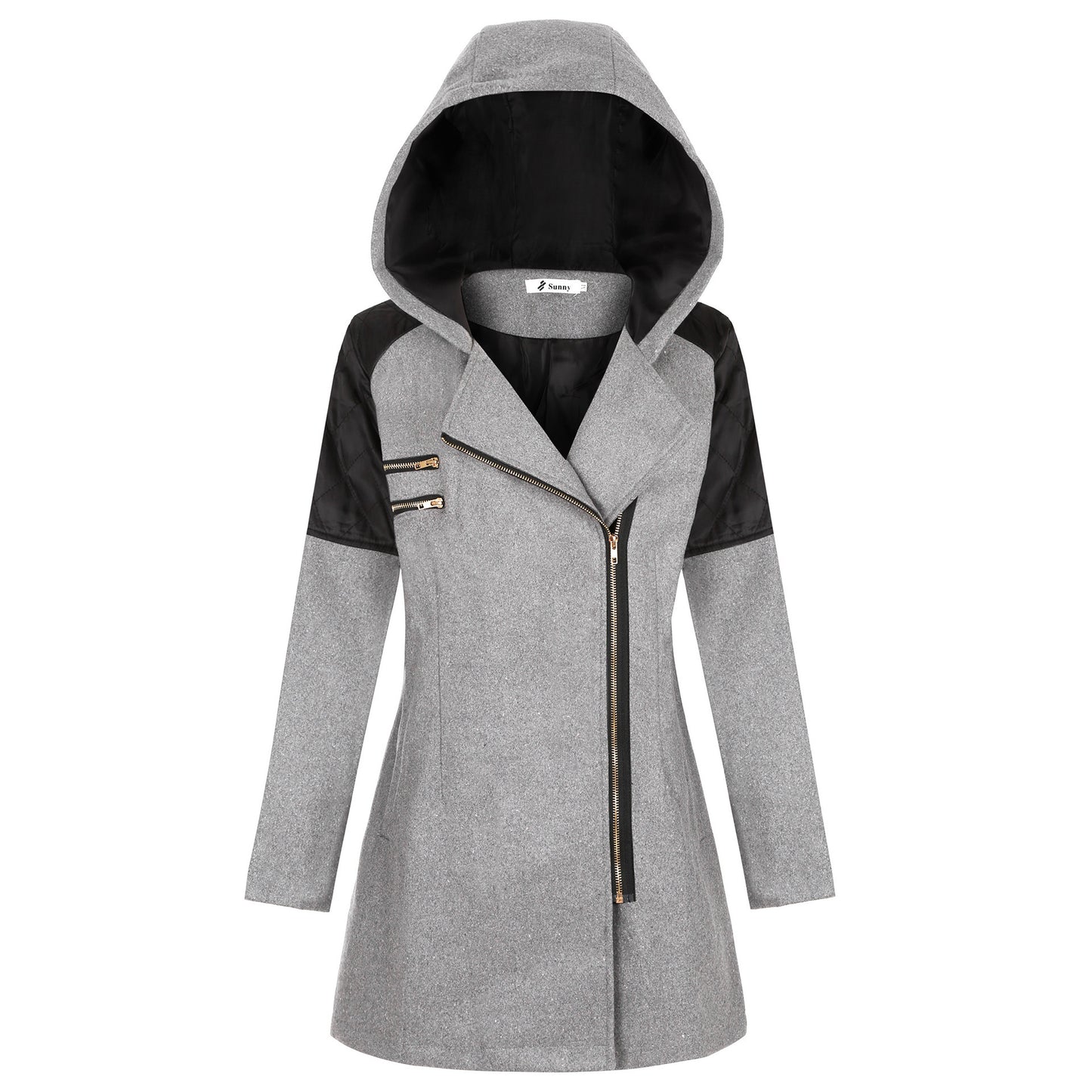 Women Warm Slim Full Zipper Coat Thick Woolen Coat Female Fall Winter Windbreaker Hooded Diagonal Zipper Women's Clothing