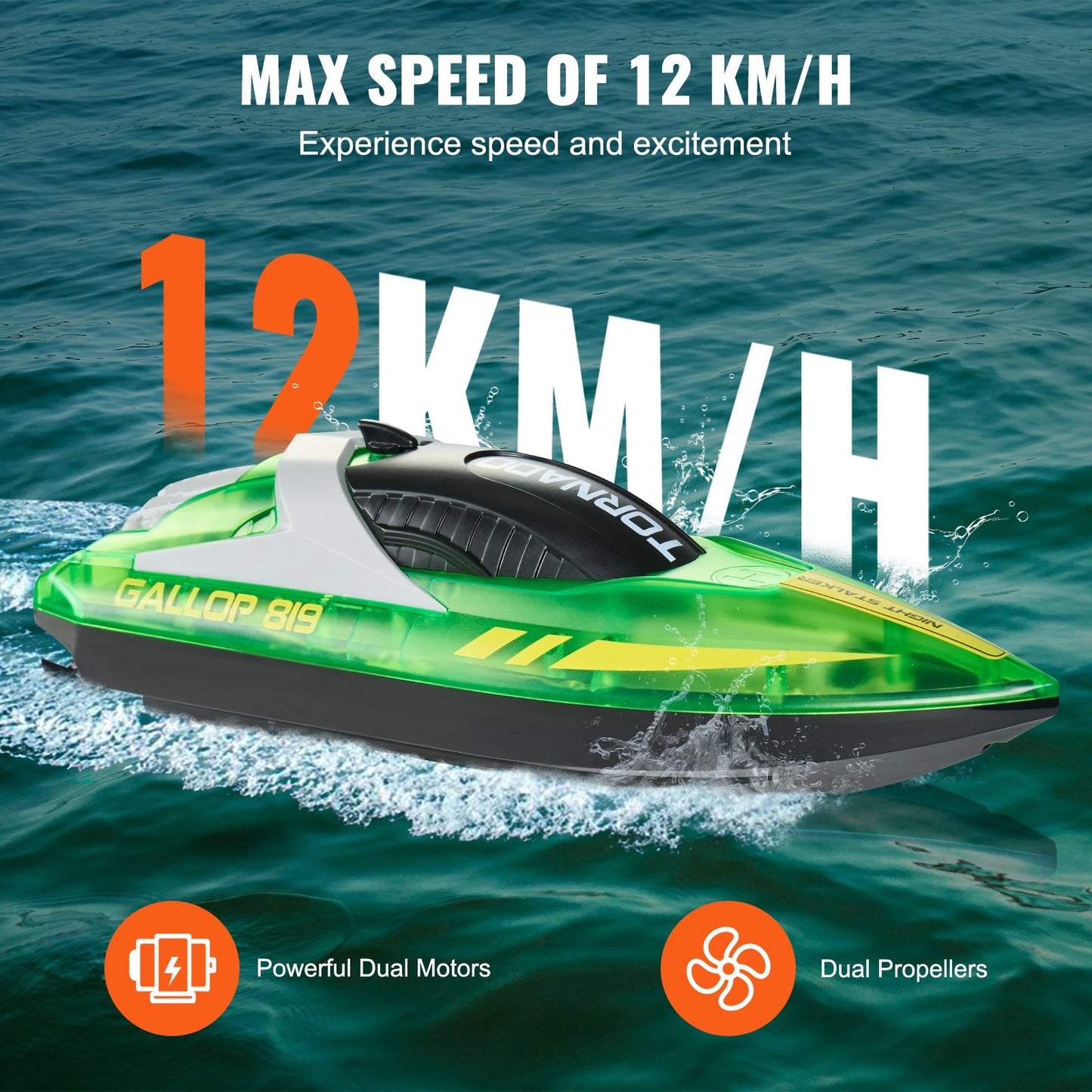 Christmas Gifts RC Boat 2.4 GHz Remote Control Racing Boat 12 Kmh Kids Adults Gift Green