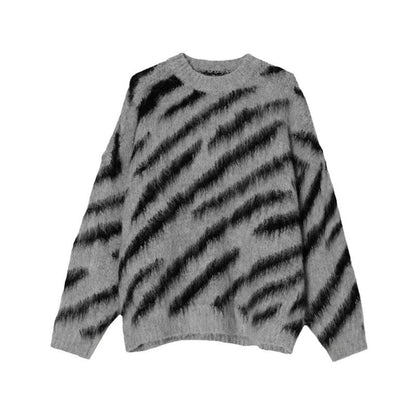 Zebra Stripe Retro Cardigan Men's Loose Knit Sweater