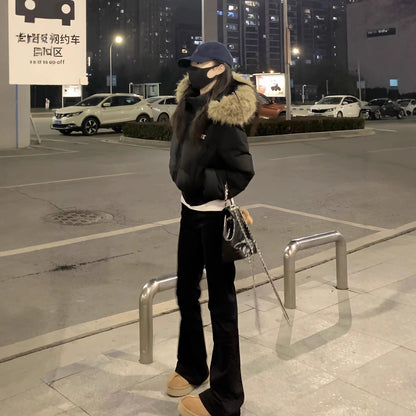 American Winter Short Faux Fur Collar Padded Coat For Women